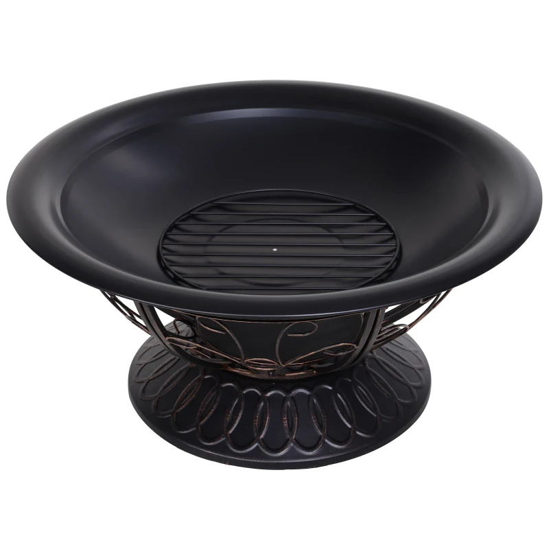 Outsunny Brasero cheminée Foyer extérieur Ø 76 x 50H cm Grille à Charbon Couvercle tisonnier métal Noir Bronze
