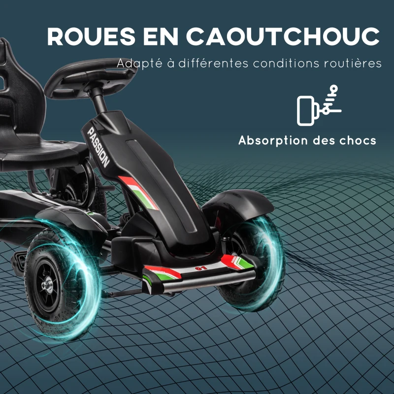 HOMCOM Kart à pédales pour enfant siège réglable 3 positions frein à main enfant de 5 à 12 ans noir