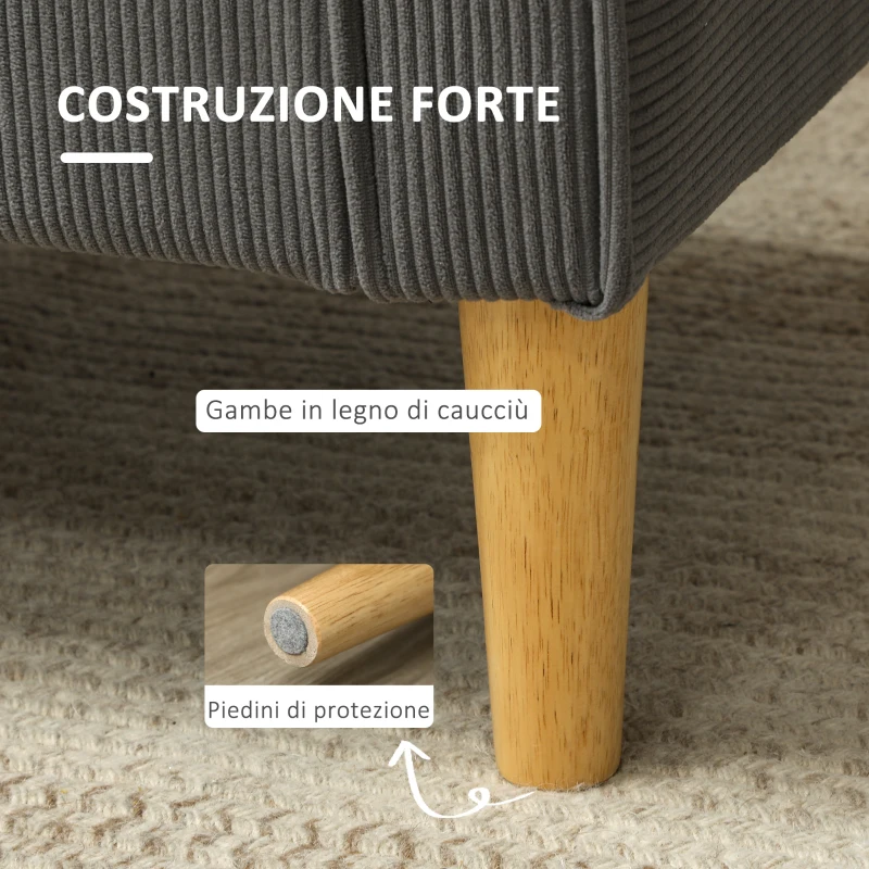 HOMCOM Divano 2 Posti con Spazio Contenitore e 2 Cuscini, in Tessuto Effetto Velluto e Legno, 140x63x79 cm, Grigio