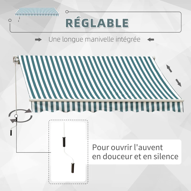 HOMCOM Store Banne Auvent Manuel de Jardin terrasse Store Angle Réglable Aluminium Retractable 4L x 3l m Vert et Blanc
