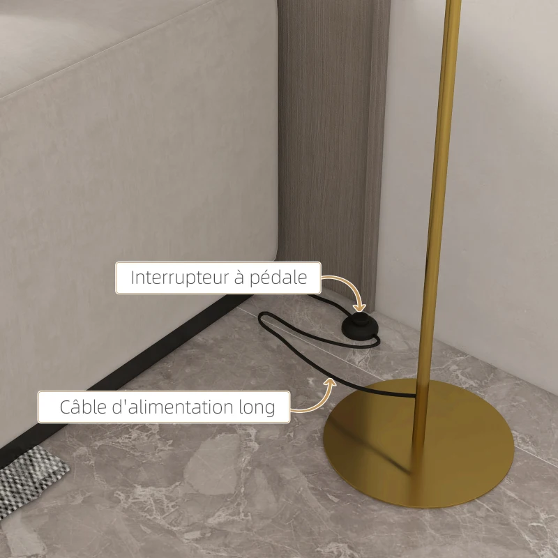 HOMCOM Lampadaire sur pied salon jusqu'à 40W design style art déco anneau en métal doré 28 x 25 x 160 cm doré