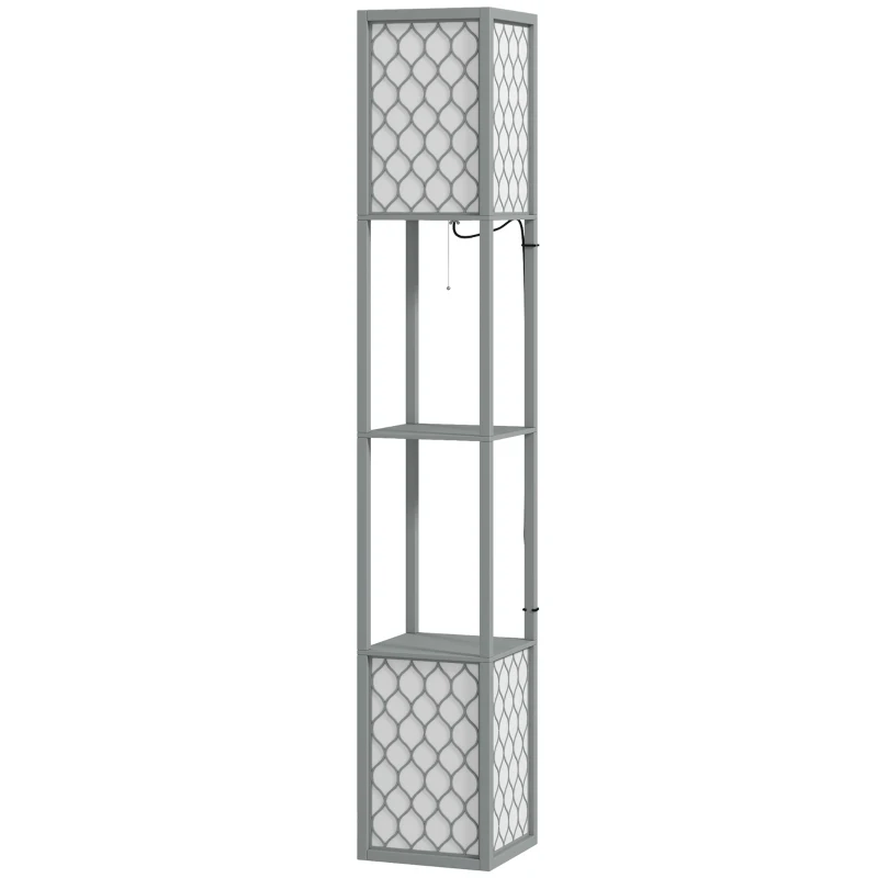 HOMCOM Floor Lamp with Shelves, Dual Light, Modern Tall Standing Lamps, with Pull Chain Switch (Bulb not Included), Light Grey