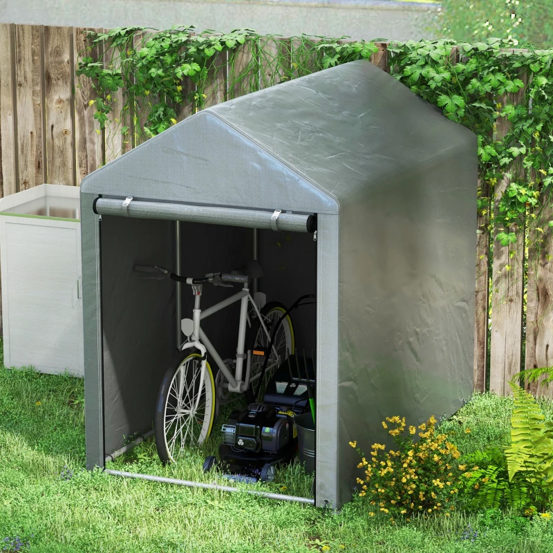 Outsunny Gartenschuppen, Lagerzelt, robust & wetterfest, Stahlrahmen, 1,2x1,8x1,6m, Dunkelgrau(m-7)
