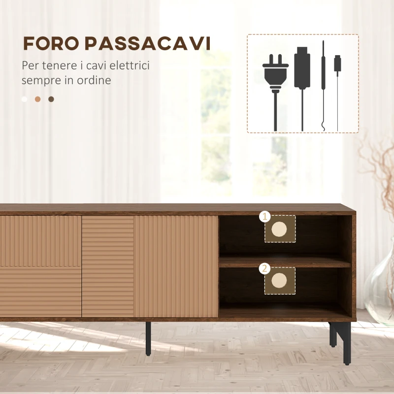 HOMCOM Mobile Porta TV fino 65" con 2 Armadietti e 2 Vani Aperti in Legno, 150x40x56cm, Marrone