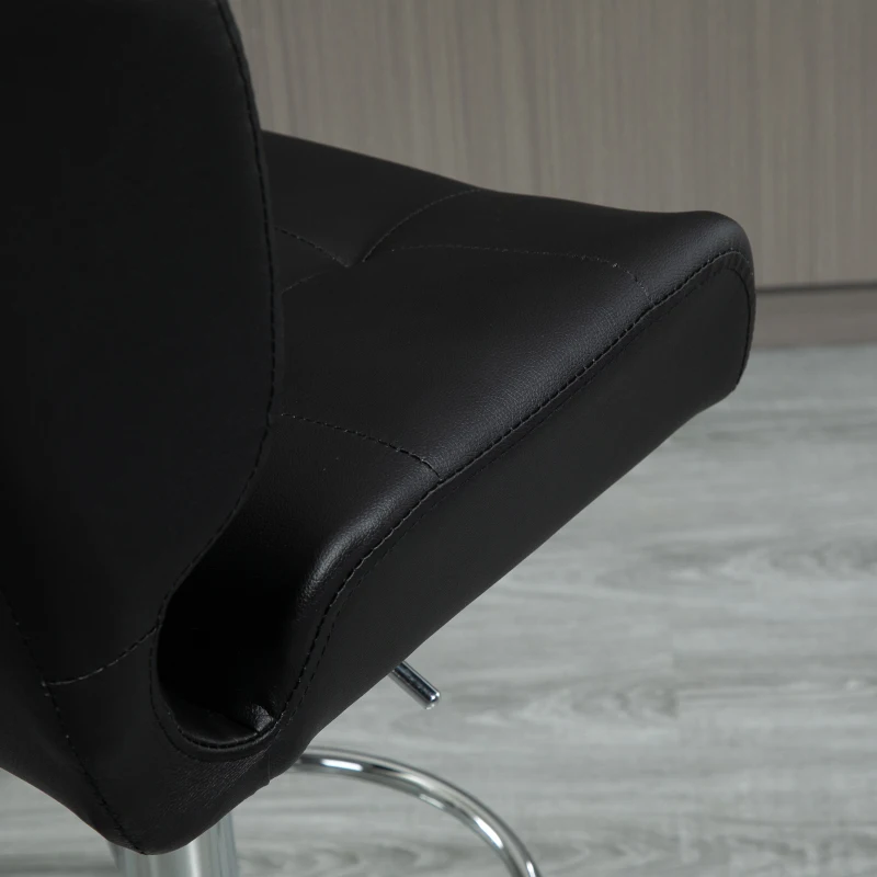 HOMCOM Set 2 Sgabelli da Bar Girevoli e Imbottiti in Pelle PU Nera con Schienale e Poggiapiedi, Altezza Regolabile, per Cucina o Pub, 50x55.5x93-114cm