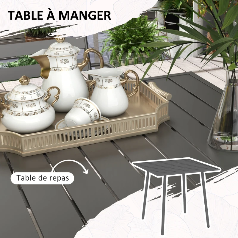 Outsunny Salon de jardin ensemble salle à manger de jardin 5 pièces avec 1 table et 4 chaises empilables en acier gris