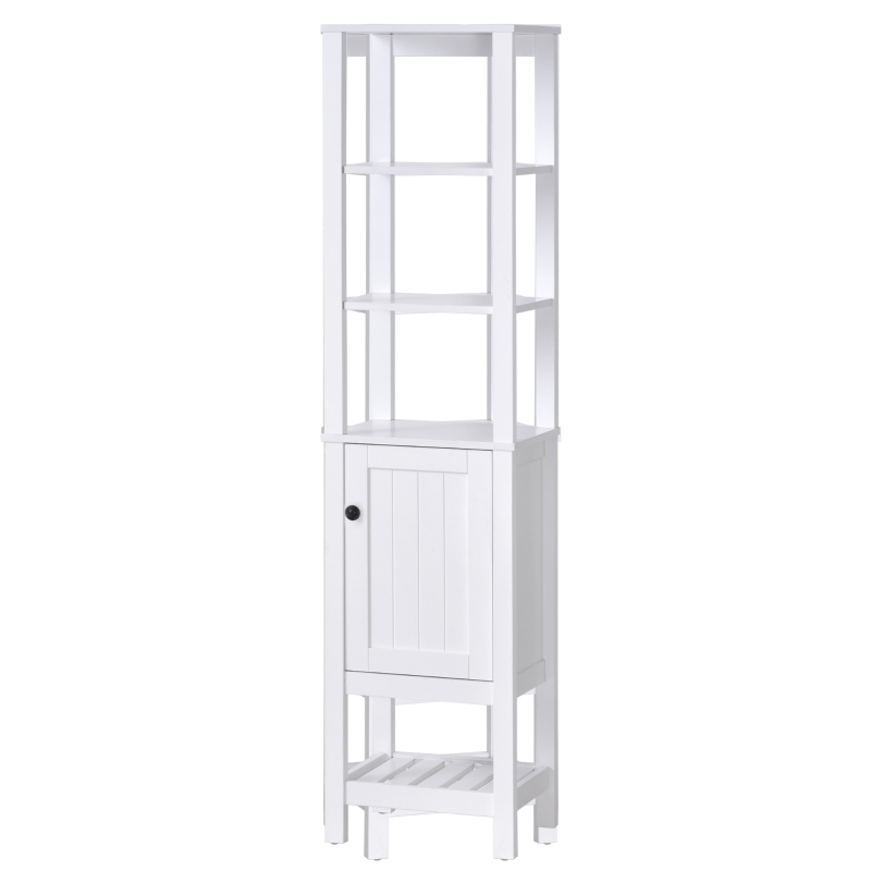 HOMCOM Mobile da Bagno Classico e Salvaspazio in Legno Bianco con Mensole e Anta, 40 x 30 x 164cm