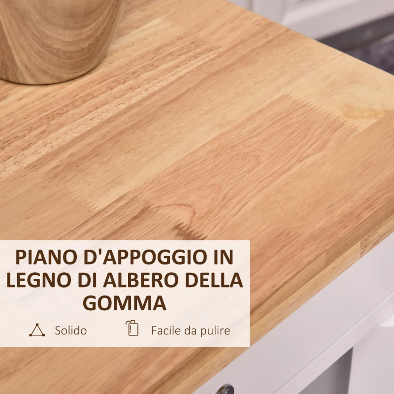HOMCOM Carrello da Cucina Salvaspazio con Cassetto Armadietto e Ripiano, Mobile Cucina Carrello da Portata con 4 Ruote per Sala da Pranzo, Bianco