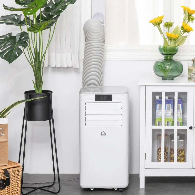 HOMCOM Mobile Klimaanlage 8000BTU 2,3KW 4-in-1 Klimagerät mit Abluftschlauch, Kühlen, Lüften, Entfeuchten und Schlafen, 24h Timer mit Fernbedienung Nutzungsraum 13-18㎡ ABS Weiß+Grau