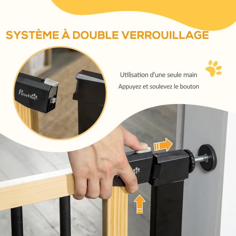 PawHut Barrière escalier chien fermeture automatique double verrouillage opération à une main largeur 75-82 cm noir