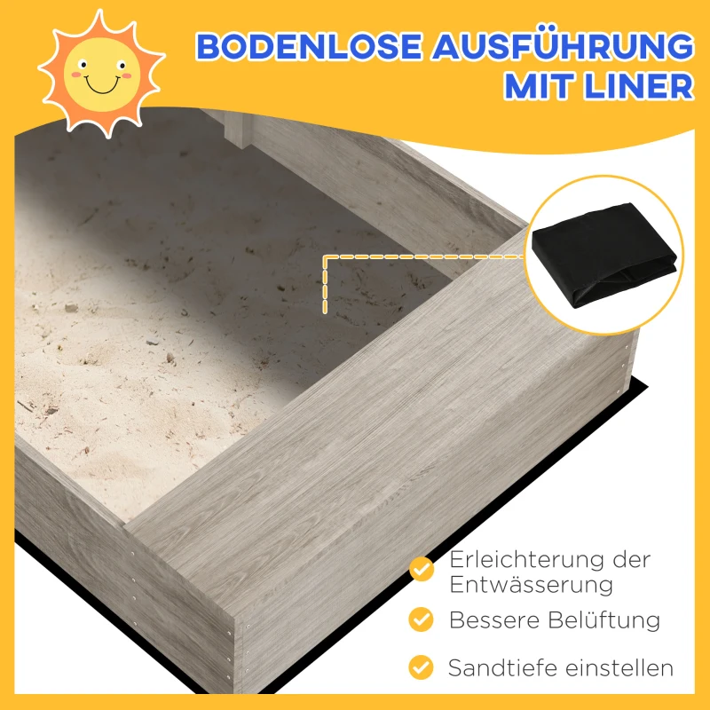 Outsunny Sandkasten mit Wasserstation, 2 Pflanzkästen, behandeltes Massivholz, 154 x 80 x 60cm, Grau