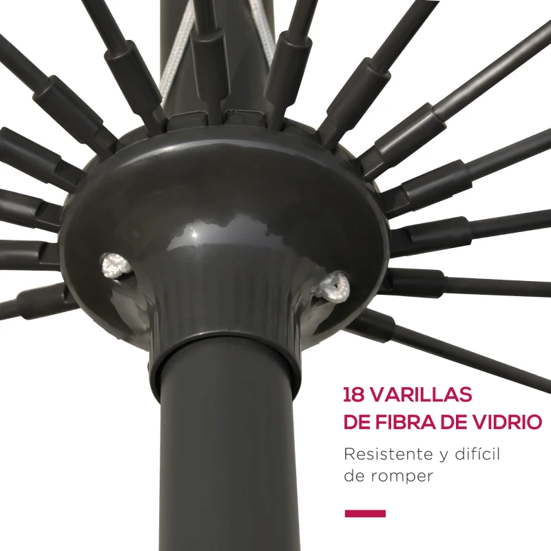 Outsunny Sombrilla de Jardín Ø250x240 cm con Manivela Parasol con Ángulo Inclinable con 18 Varillas para Exterior Rojo Burdeos