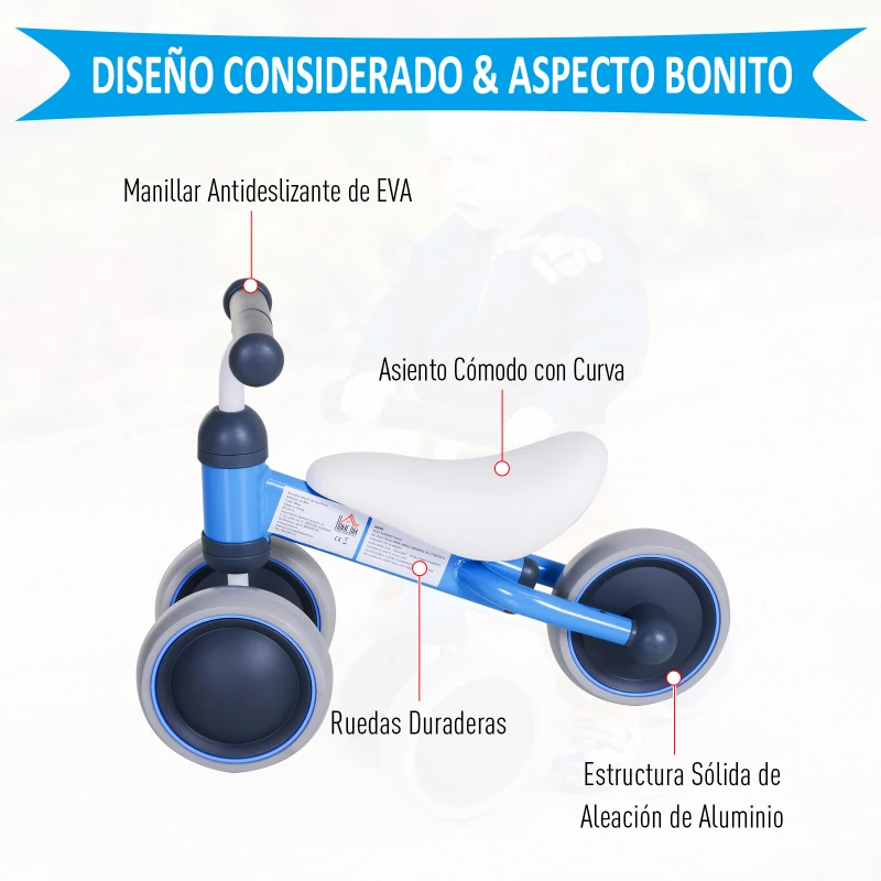 HOMCOM Correpasillos Compacto sin Pedales con Sillón Cómodo Estructura de Aluminio Soporta hasta 20kg 47x19x35cm Azul