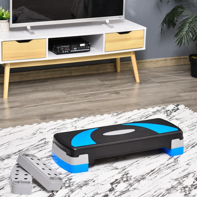 HOMCOM Stepper Fitness Aérobic hauteur réglable 10/15/20 cm surface antidérapante 80 x 31 x 20 cm noir bleu