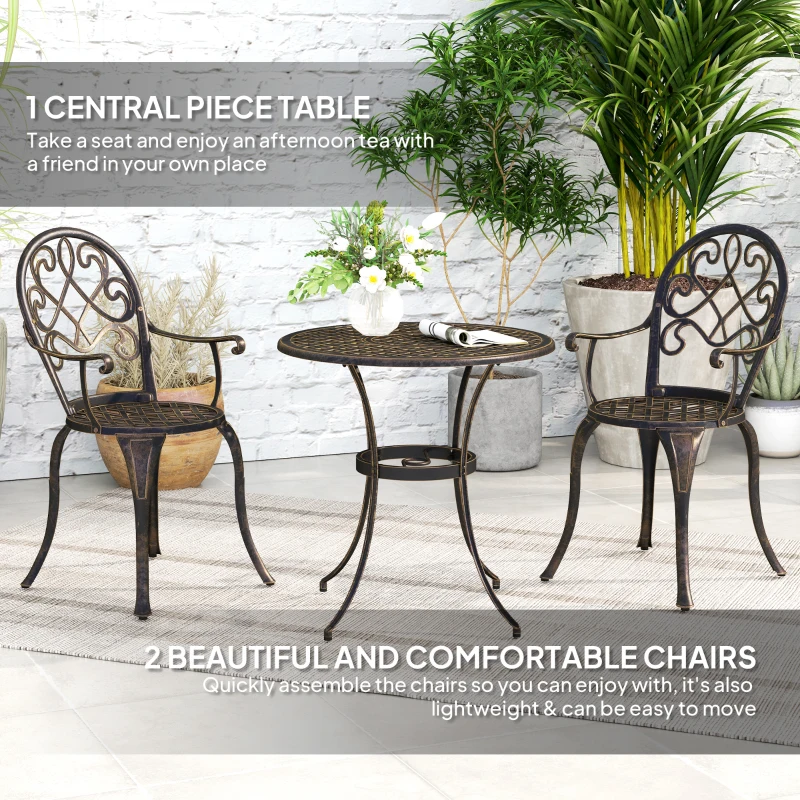 Outsunny Three-Piece Elegant Aluminium Garden Set - Bronze Tone