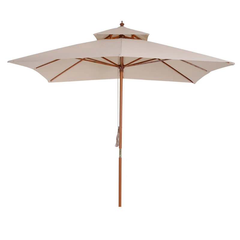 Outsunny Sombrilla de Jardín 3x3x3 m con Doble Techo Sistema de Polea Impermeable para Terraza Balcón Exterior Beige(m-10)