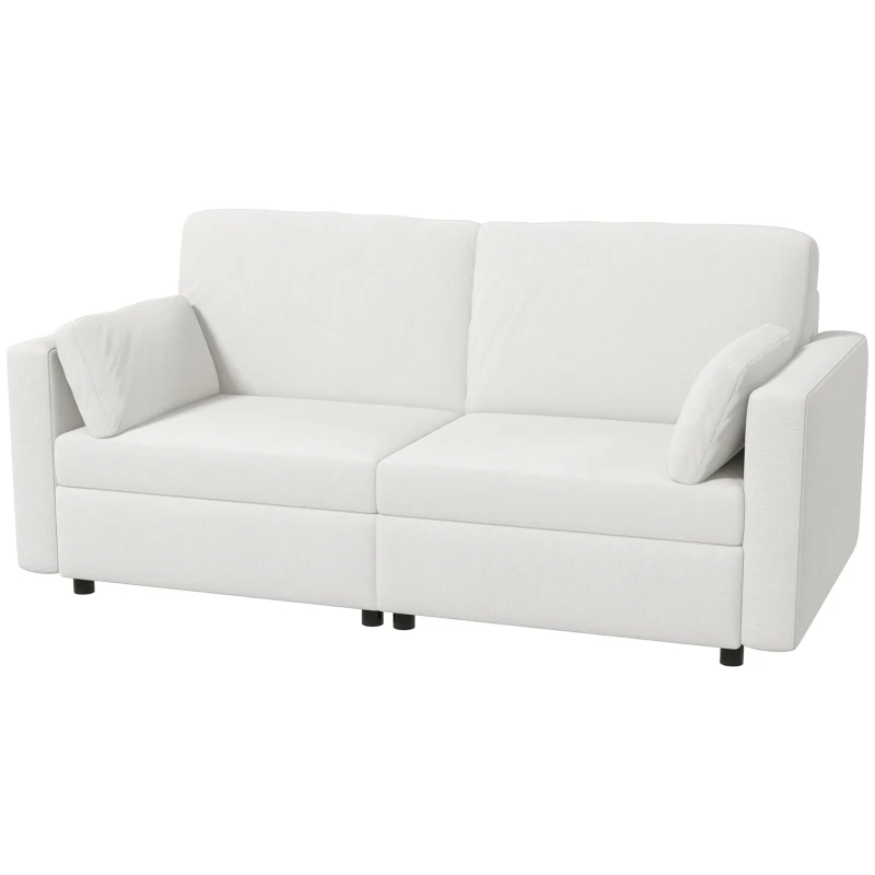 HOMCOM Sofá de 3 Plazas Sofá de Salón Tapizado en Poliéster con 2 Cojines Sofá de Diseño para Dormitorio 178x82x85 cm Crema