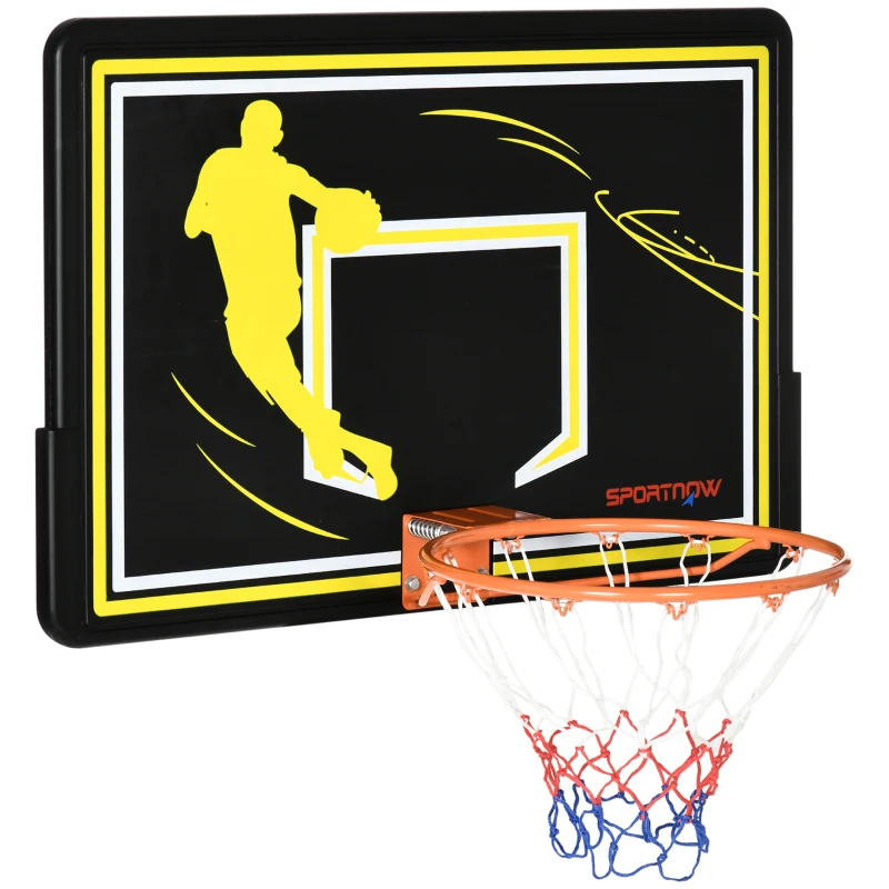 sportnow Canestro Basket per Bambini e Adulti da Indoor e Outdoor in Acciaio e PE, 110x90x70 cm, Nero e Giallo