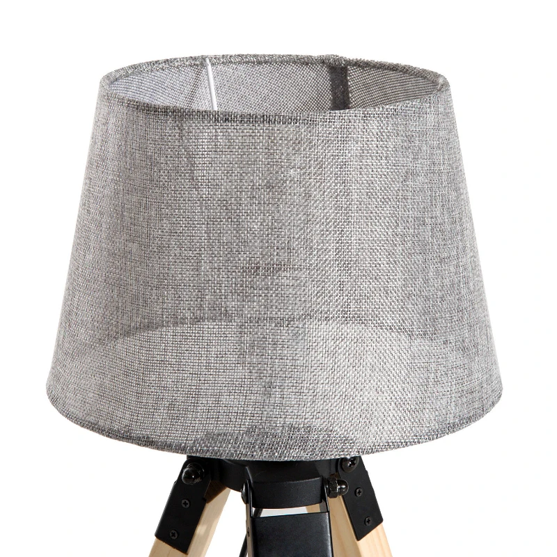 HOMCOM Tischleuchte Tischlampe Nachttischlampe Leinenoptik, Kiefer+Polyester, 24x24x45cm (Grau)