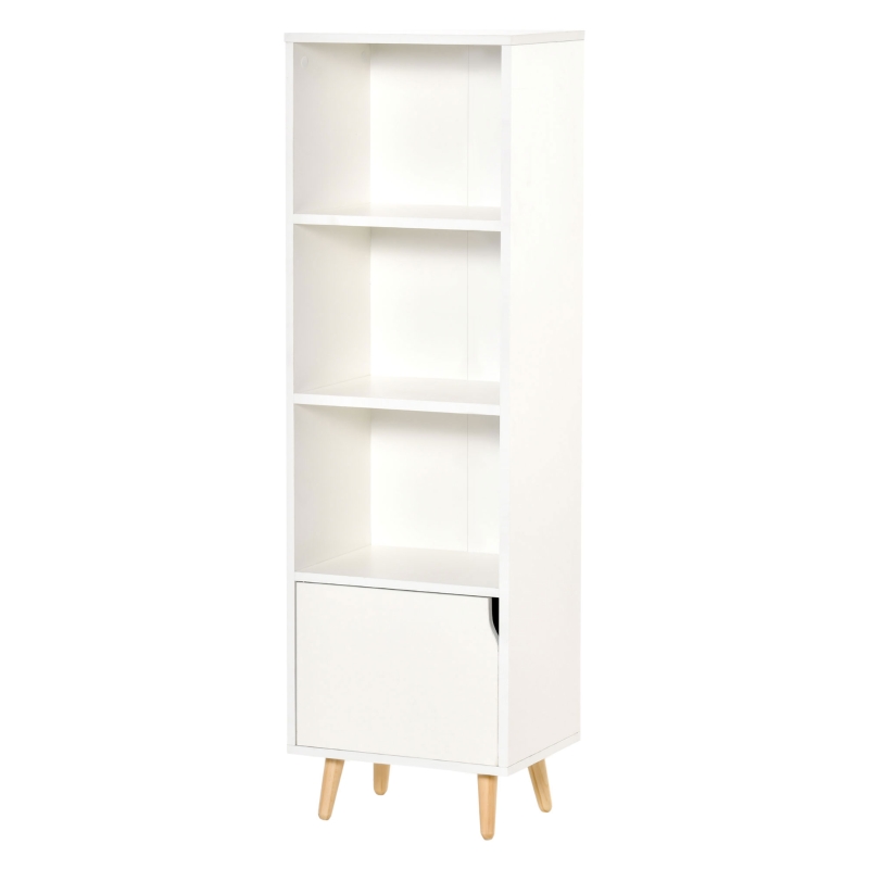 HOMCOM Scaffale Libreria con 3 Ripiani e 1 Armadietto in Legno, 40x30x129.5cm - Bianco