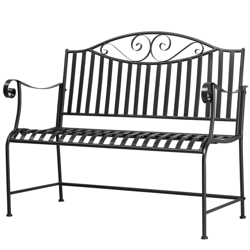 Outsunny Gartenbank Sitzbank Parkbank 2-Sitzer Metallbank Stahlrahmen mit Armlehne für Garten Balkon und Terrasse bis 220 kg belastbar Grau 115,5 x 54 x 96 cm