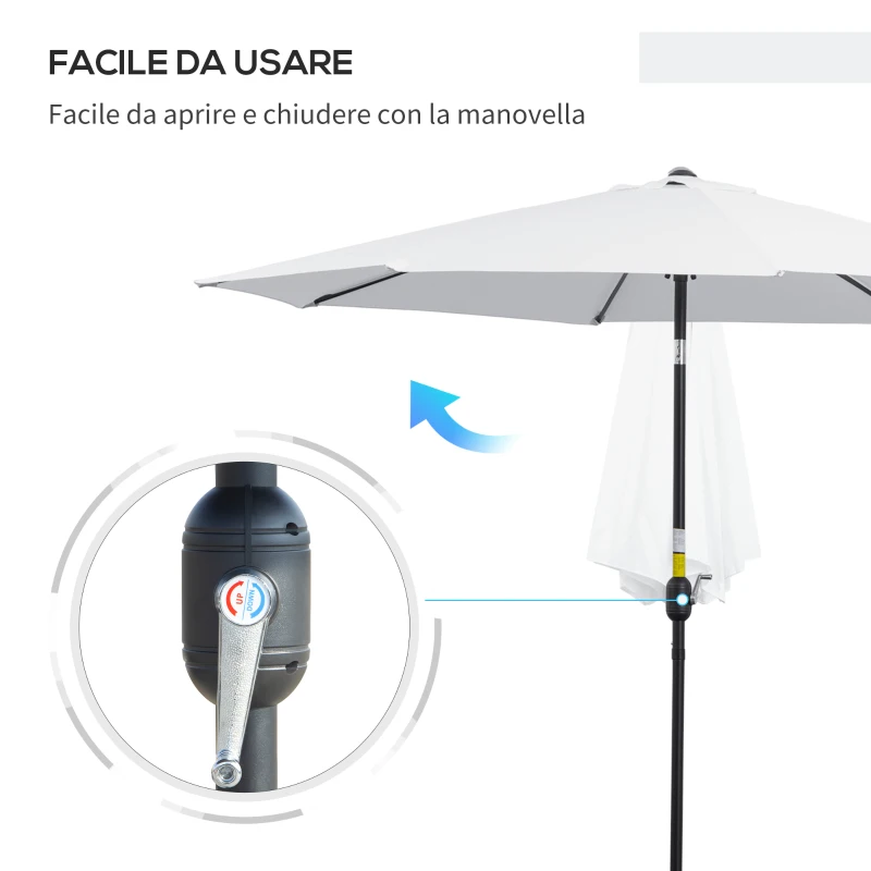 Outsunny Ombrellone da Giardino 3x2.5 m Inclinabile con Palo Smontabile, in Metallo e Poliestere Bianco