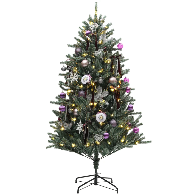 HOMCOM 5ft Artificial Christmas Tree, with Purple Decorations and Lights