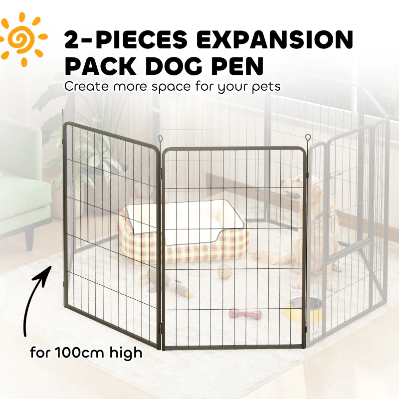 PawHut Two-Piece Dog Pen Expansion Pack for Large Dogs, 100cm Tall Animal Pen with Three Connecting Stakes