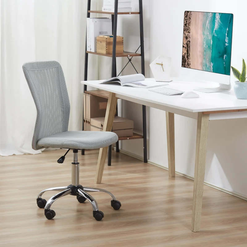 Vinsetto Silla de Escritorio Giratoria sin Brazos Silla de Malla con Altura Ajustable Carga 100 kg 43x58x90-100 cm Gris