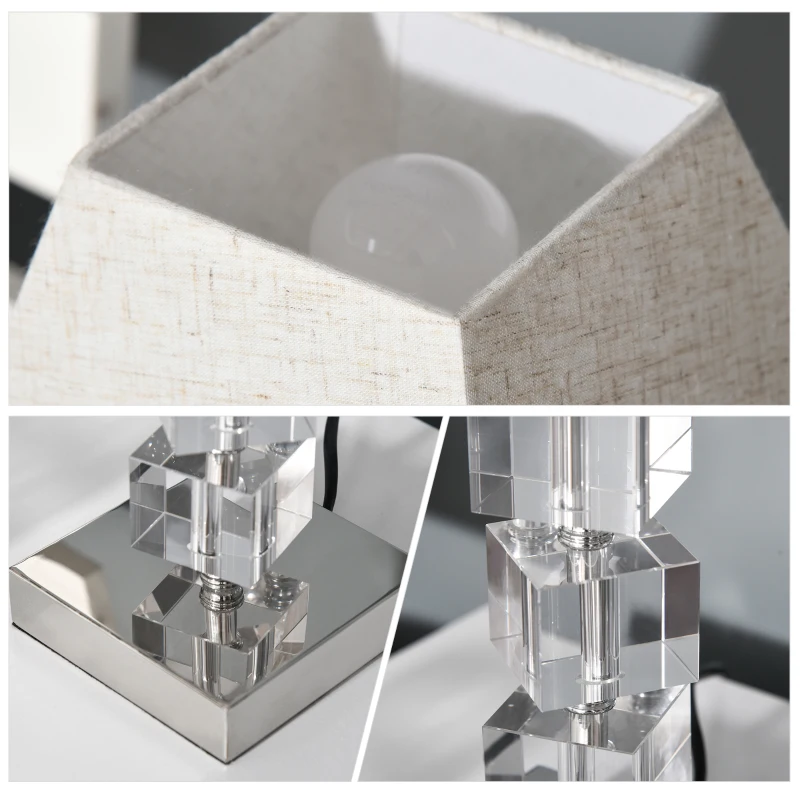 HOMCOM Lot de 2 lampes en cristal - lampe de table design contemporain - Ø 20 x 47H cm - abat-jour polyester blanc beige