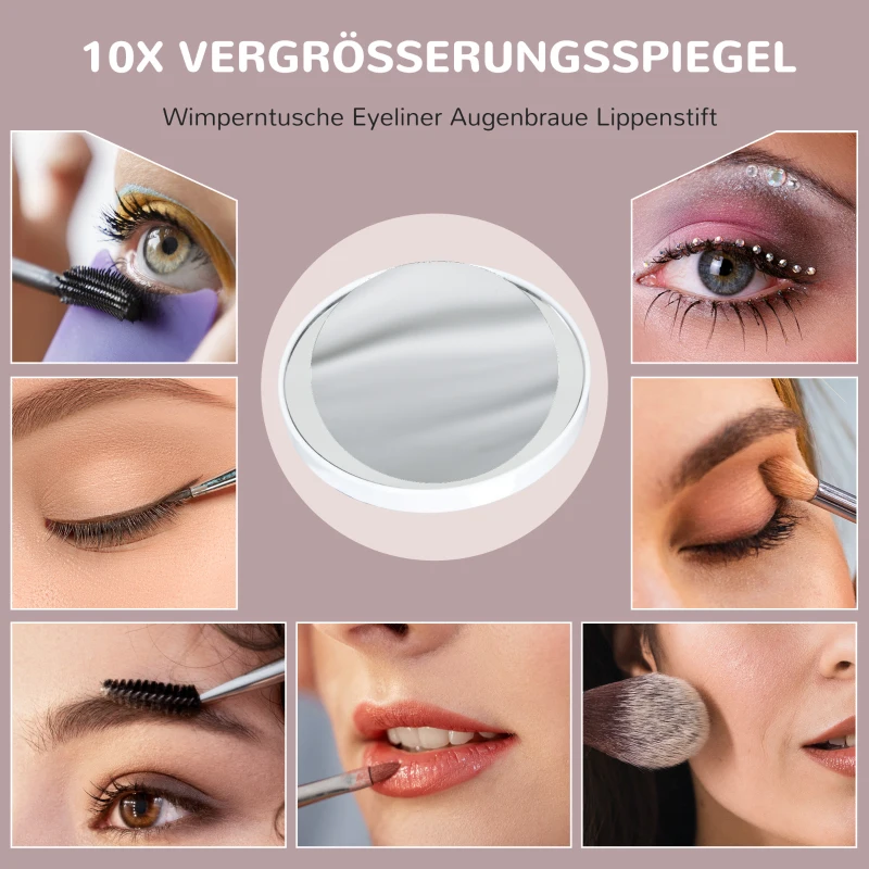 HOMCOM LED-Kosmetikspiegel, 3 Lichtmodi, dimmbar, Touch-Steuerung, USB, 31x41,5cm, Weiß