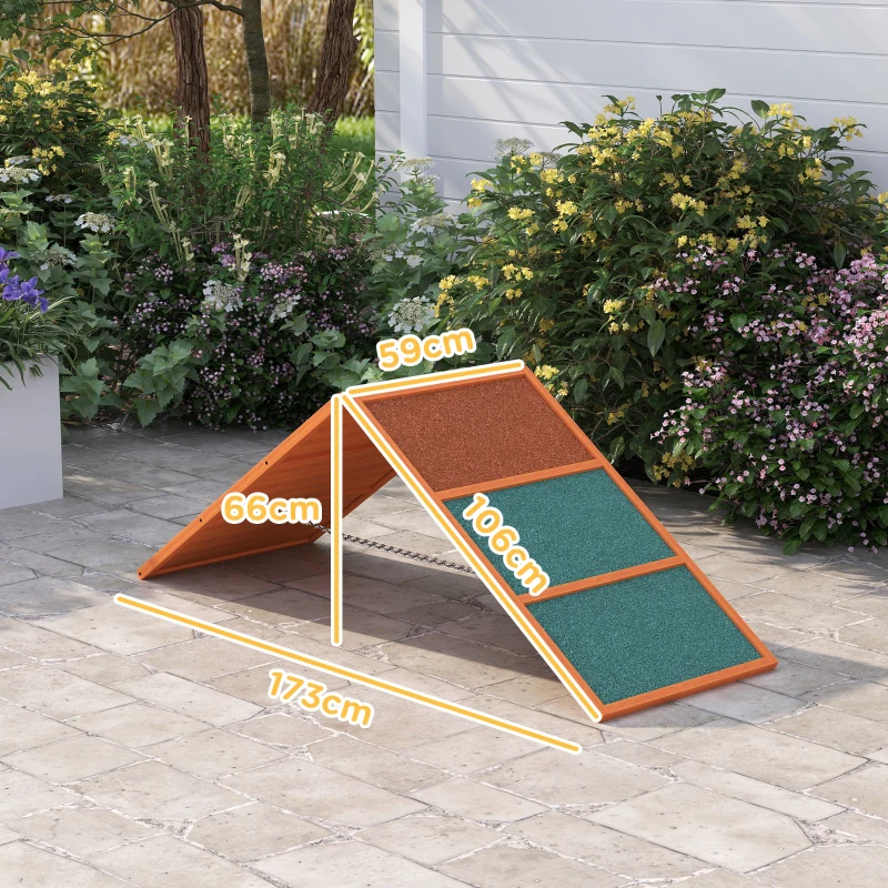PawHut Agility Hunderampe, klappbar, verstellbare Höhe, rutschfest, Tannenholz, bis 40 kg, 173 x 59 x 66 cm, Orange/Grün(m-3)