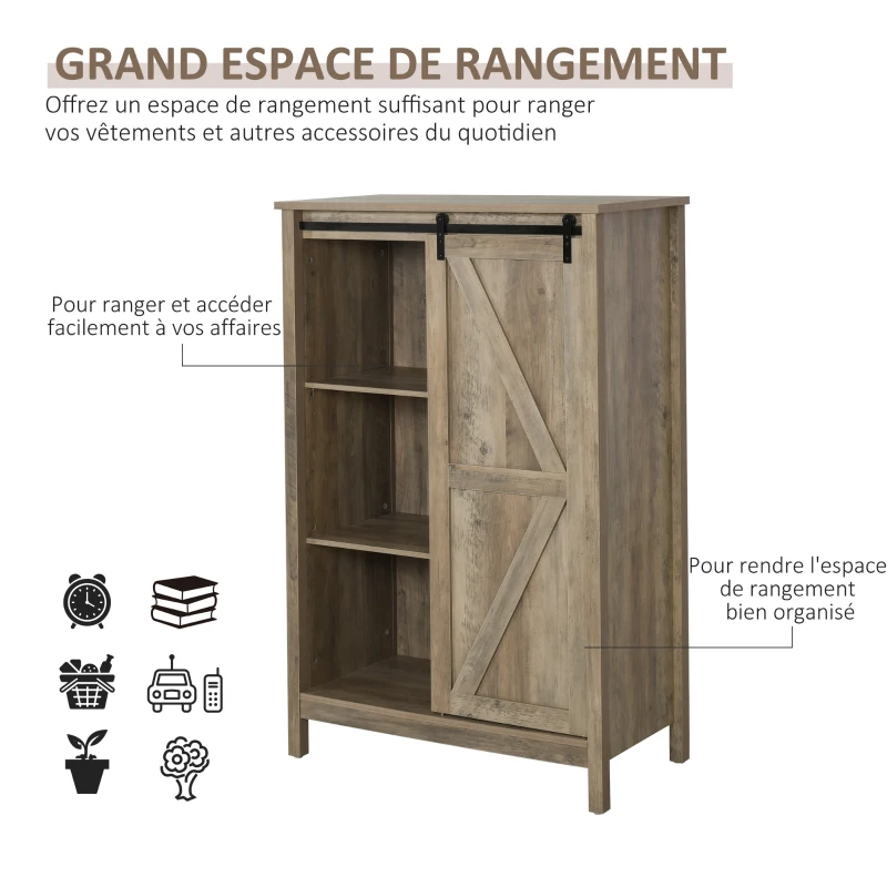 HOMCOM Buffet bahut vaisselier 2 étagères porte à galandage MDF panneaux particules imitation bois veinage gris métal noir