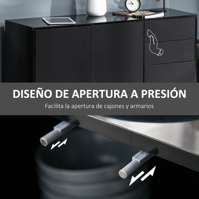 HOMCOM Aparador para Salón con 3 Puertas 2 Cajones y Estante Ajustable 117x36x74 cm Negro(m-6)