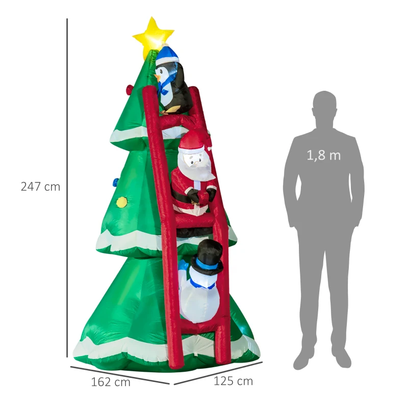 Outsunny Décoration Noêl Extérieur Gonflable 247 cm avec lumières LED, sapin gonflable avec Père Noël, pingouin et bonhomme de neige pour Jardin, pelouse, terrasse, fête