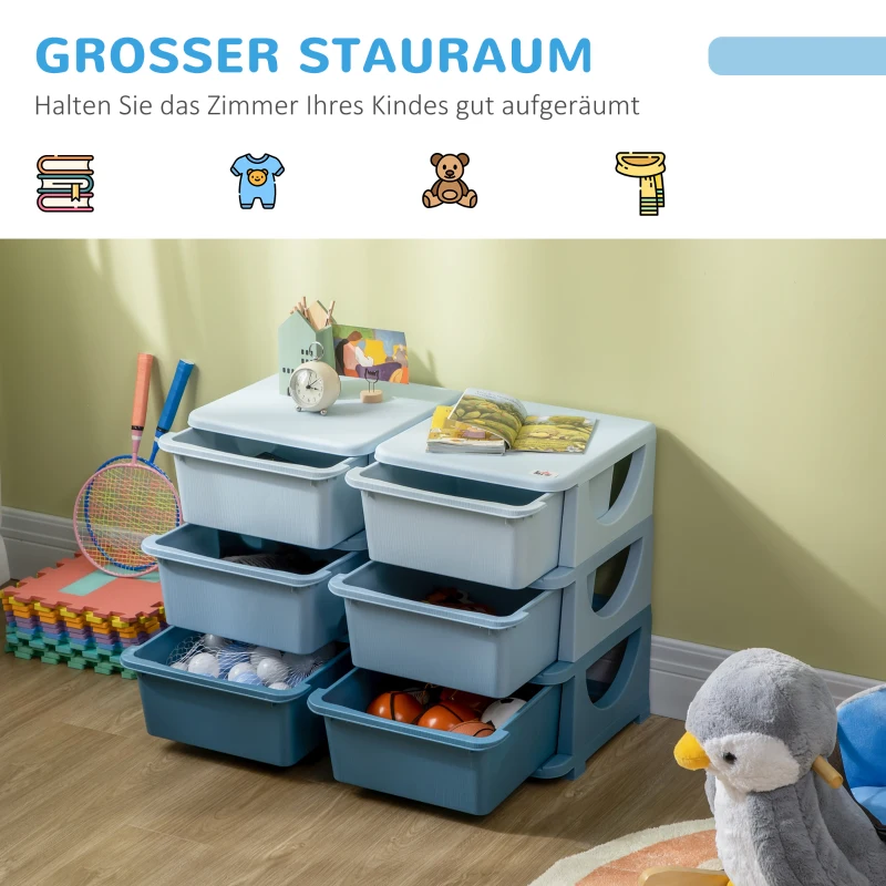HOMCOM Aufbewahrungsbox für Kinder, Kinder-Aufbewahrungsbox, 3 Schubladen, Blau