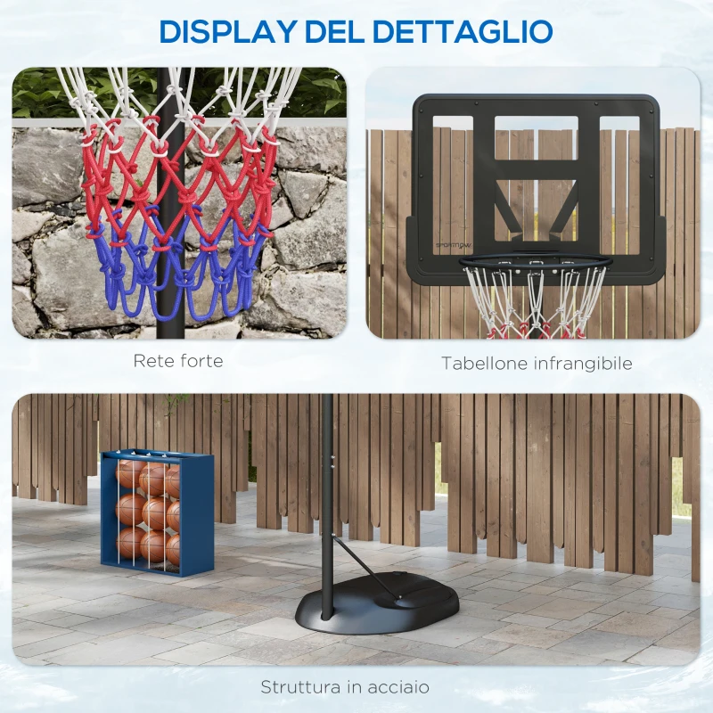 SPORTNOW Canestro Basket ad Altezza Regolabile con Base Riempibile, Canestro da Basket in Acciaio e PE, Nero