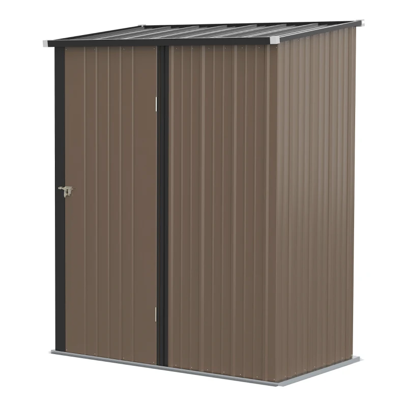 Outsunny Gerätehaus 1,34 m² Geräteschrank mit Pultdach abschließbar Gartenhaus Geräteschuppen aus verzinkter Stahl 161,5 x 94,5 x 196 cm Braun