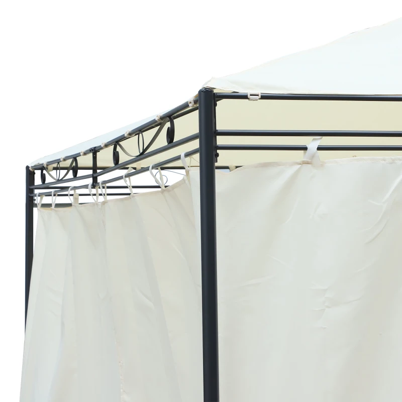 Outsunny Cenador de Jardín 4x3 m Pabellón con 4 Paredes Laterales y Techo con 12 Orificios de Drenaje Marco de Metal para Reunión Familiar Fiestas Bodas Crema