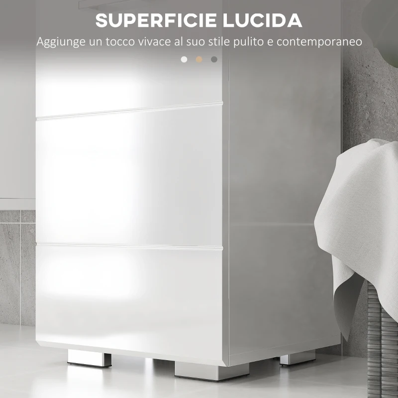 kleankin Mobiletto Bagno in MDF con Cassetto e Armadietto con Ripiano Interno Regolabile, 37x32.5x79 cm, Bianco
