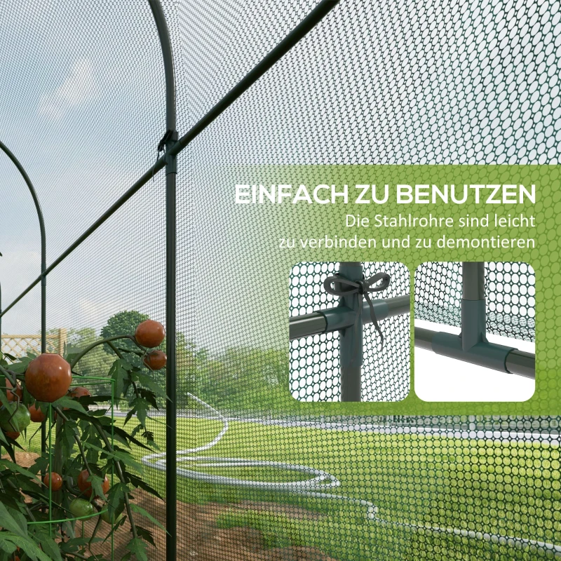 Outsunny Vogelschutznetz, Metallgestell, Reißverschlusstür, einfacher Auf- und Abbau, 3 x 1 x 1,5 m, Grün