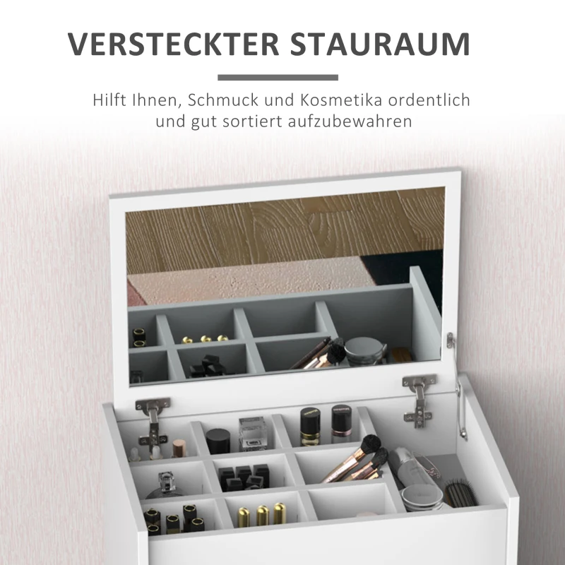 HOMCOM Schminktisch Kosmetiktisch Frisiertisch mit Hocker Klappspiegel Weiß 60 x 40 x 79cm