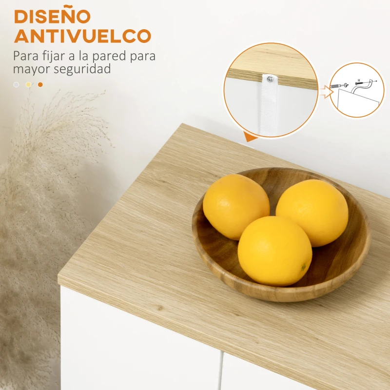 HOMCOM Aparador Armario de Cocina con 2 Puertas Cajón y 3 Estantes Abiertos para Salón Comedor 110x29,5x82 cm Blanco(m-6)