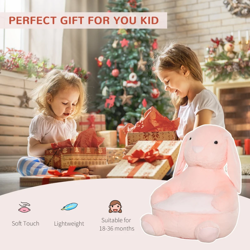 HOMCOM Kids Sofa Chair Children Plush Armchair Stuffed Cute Rabbit Toy Support Seat Learning Baby Nest Sleeping Cushion Bed Soft Snuggle Furniture Feeding Relaxing 60 x 50 x 59cm Pink