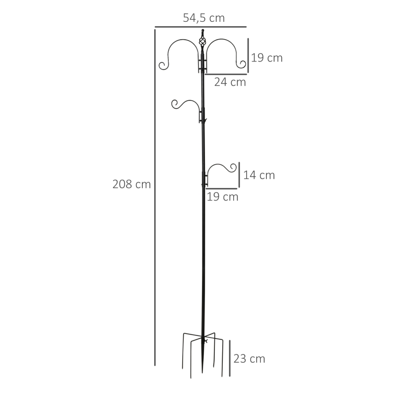 PawHut Mangeoire à oiseaux station d'alimentation décorative pour oiseaux station d'alimentation pour oiseaux sauvages avec 4 crochets 54,5 x 54,5 x 208 cm noir