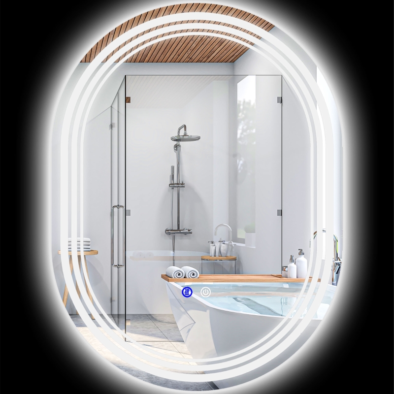 Miroir De Salle De Bain LED Hamburg - Bluetooth, Horloge - Moderne Argenté - Neuf