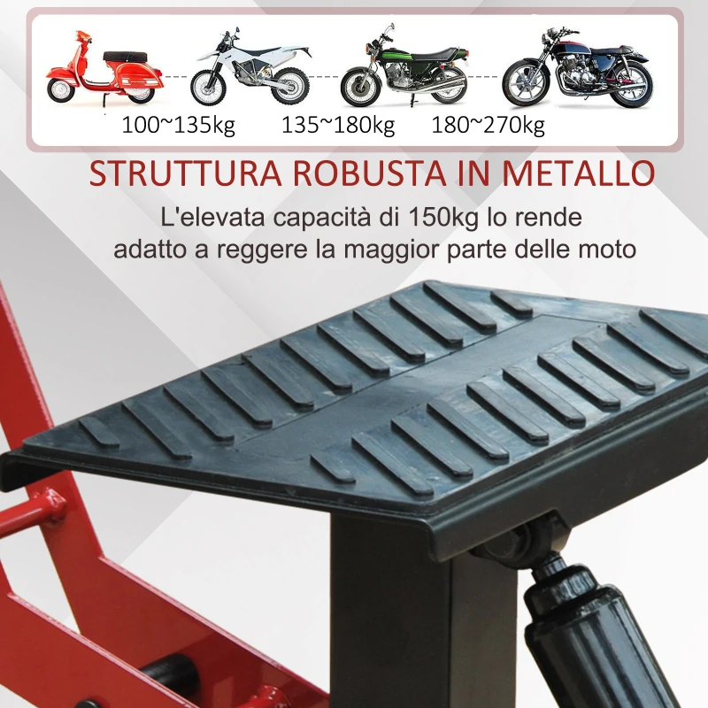 HOMCOM Cavalletto Alzamoto ad Altezza Regolabile con Manovella, in Acciaio e Gomma, 28x17.5x24.5-35.5 cm, Nero e Rosso