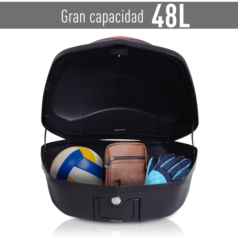 HOMCOM Baúl Moto Universal 48L + Llaves y Accesorios Equipaje Caja de Moto Topcase Casco para Motocicleta Ciclomotores Scooter