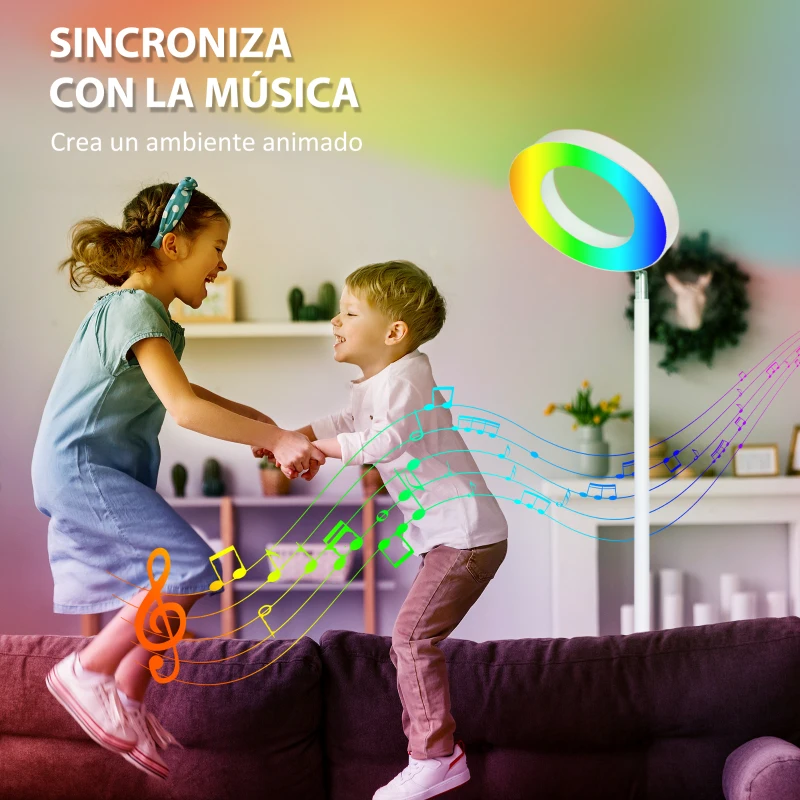 HOMCOM Lámpara de Pie Inteligente WiFi Lámpara Moderna con LED Regulable RGB 42W para Salón Dormitorio Ø25x168cm Blanco