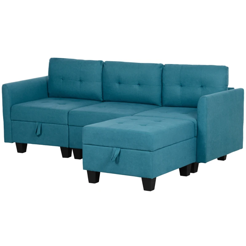 HOMCOM 'L' Shape Modular Sofa, with Storage - Light Blue